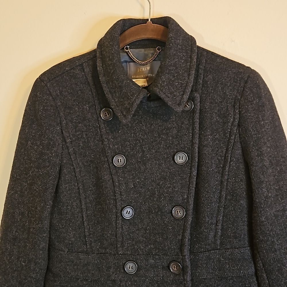 J Crew Gray Stadium Cloth Nello Gori Wool Peacoat Jacket Double Breasted Size 2 - Picture 3 of 10